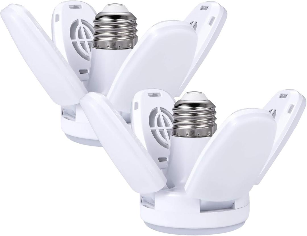 2 Pack LED Light Bulb 35 Watt (150W Equivalent), Mini LED Garage Light E26 Base Daylight 6500K, Super Bright Deformable Bulbs for Workbench, Porch, Basement