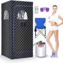 Portable Sauna Box,Steam Sauna Tent for Home Spa,Large Space Personal Home Sauna Tent Full Body with 3 L 1100 w Steamer,Chair,Foot Massager,Remote Control Included (Black)