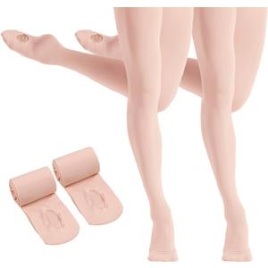 HETH Ballet Tights for Girls - Ultra Soft Dance Tights Convertible Tight (8-12 Years, Ballet Pink (More Peach) - 2 Pairs)