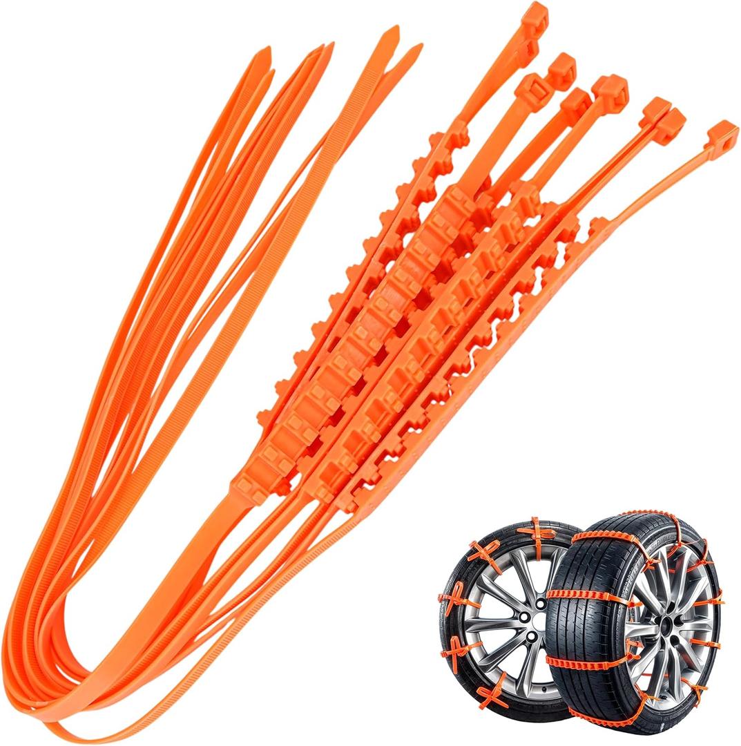 10 PCS Adjustable Anti-Slip Tire Zip Ties for Snow Chains | Universal Winter Car Truck SUV Traction Grips | Emergency Mud Survival Multi-Function Security Cable Belts  Orange