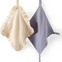 Loveys for Babies, 2 Pack Organic Cotton Muslin with Attachable Snap Closure - Loveys for Babies Newborn Baby Lovey Security Blankets (Khaki)