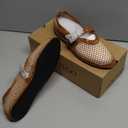 Coutgo Womens Mesh Ballet Flats Mary Jane Fishnet Ballerina Buckle Strap Comfortable Causal Dress Shoes (9.5, Brown)