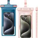 Wellhouse Waterproof Phone Pouch, Waterproof Phone Case for iPhone 17 16 15 14 13 Pro Max XS Samsung, IPX8 3D Cellphone Dry Bag Beach Essentials (2 Pack - Blue & Pink8.0, 8 inch)