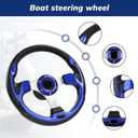 12.5inch Boat Steering Wheel, 3/4 Inch Axle Marine Steering Wheel Adapter, Anti-Slip Carbon Fiber for Boats, Yachts, Pontoon Boats Blue