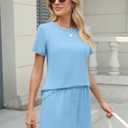 TCOT Pajamas for Women Set Summer Fashion Short Sleeve Crewneck Tops with Skirt Sets Pajama Casual Loungewear (Blue, S)