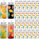 24 Pcs Hawaiian Plastic Cups with Lids and Straws 14.2 Oz Hawaiian Cups with Lids and Straws Summer Reusable Plastic Tumblers Coffee Tea Hot Cocoa Birthday Summer Party Supplies (EXP 12/31/36)