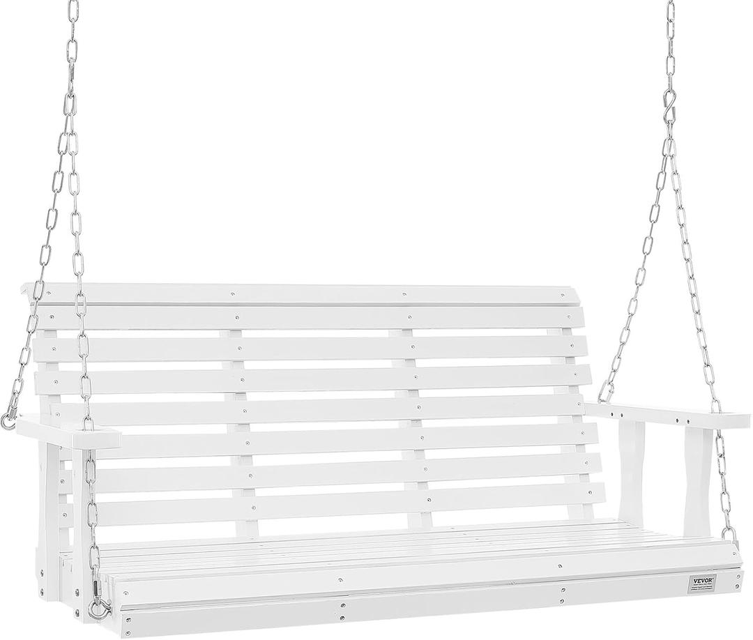 VEVOR Wooden Porch Swing 4.5 ft, Patio Bench Swing for Courtyard & Garden, Upgraded 880 lbs Strong Load Capacity, Heavy Duty Swing Chair Bench with Hanging Chains for Outdoors, White