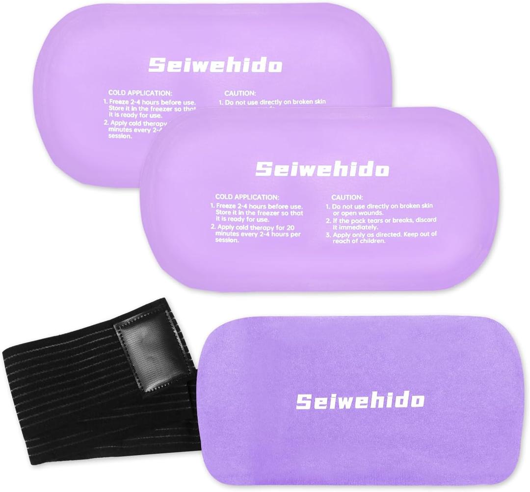 Ice Packs for Injuries Reusable Gel 2 Hot Cold Compress Therapy Pack with Adjustable Strap Soft Ice Wraps for Ankle Knee Leg Neck Shoulder Wrist Feet Back Pain Relief (Purple, Medium 10 x 5.5 Inch)