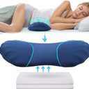 RESTCLOUD Adjustable Lumbar Support Pillow for Sleeping Memory Foam Back Support Pillow for Lower Back Pain Relief and Sleeping, Lumbar Support Pillow for Bed and Chair with 2 Insert Pads (Dark Blue)