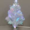 YUETJIN 24inch Color Pre-lit Mini Fiber Optic Tabletop Artificial Christmas Tree Small Xmas Tree with Stars Decorations