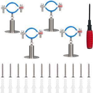 Kodilin 4PCS 304 Stainless Steel Wall Mount Ceiling Mount Pipe Supports,Suitable for OD Pipe 1/2"(19-22mm),Adjustable Height 30-50mm,Adjustable Pipe Strap Clamp with Screws