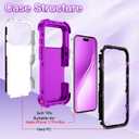 LONTECT for iPhone 17 Pro Max Case 3 in 1 Shockproof Heavy Duty Rugged Hard PC+Soft Silicone Full Body Protective Cover Butterfly Case for Apple iPhone 17 Pro Max 2025, Glow in the Dark Purple