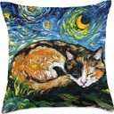 Sleeping Calico Cat Starry Night Animal Lover Pet Artwork Throw Pillow (18x18)