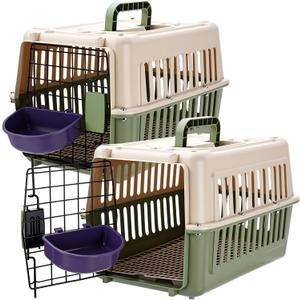 2 Set Hard Plastic Pet Carrier Breathable Dog Cat, Green White
Breathable Ventilation, Includes Metal Door Bowl Mat, Up to 14 lbs, Vet Visits Travel Camping Outdoor Activities