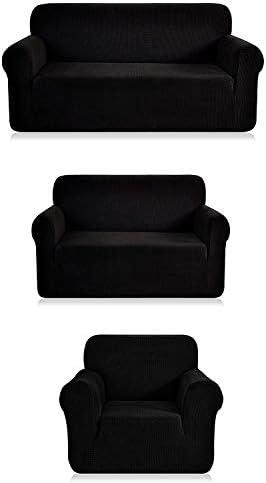 Fancy Linen 3pc Slipcover Set Furniture Cover -Spandex- Set Includes Sofa and Love-Seat and Chair Solid Black New