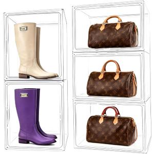 3 Pack XXX-Large Acrylic Purse Box Organizer 17.3x13x13'' Clear Handbag Organizer Acrylic Box Display Case with Magnetic Attraction Lid, Showcase for Tote Bag, Helmet, Tall Boots, Super Large Figures