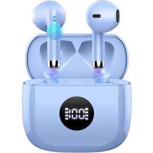 Wireless Earbuds, 2025 Bluetooth Headphones 5.4 HiFi Stereo, in-Ear Ear buds with 4 ENC Noise Cancelling Mics, 40H Playtime Sport Ear Buds with Charging Case, IP7 Waterproof Earphones with LED Display (azure)