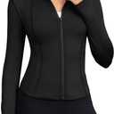 Bosmeer Workout Jackets for Women Lightweight Zip Up Slim Fit Yoga Sportwear Stretchy Crooped Running Jacket with Thumb Holes, Black Size L