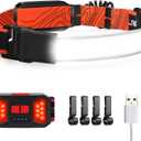 Adelante LED Headlamp Flashlight, 1000LM 230Wide-Beam Rechargeable Head Lamp for Adults, Red Taillight & 4 Clips Waterproof Hard Hat Light Headlamps for Running Hiking and Camping