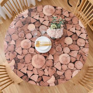Pioggia Round Vinyl Fitted Tablecloth with Flannel Backing Elastic Table Cloth Waterproof Oil-Proof Plastic Table Cover Best for 37"-44" Round