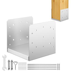8"x 8" Post Base, 1Pcs Stainless Steel Adjustable Post Anchor Bracket(Internal 7.5" x 7.5"), Adjustable Post Base for Pavilion Deck Porch Handrail Railing Support Decorative Anchor Plate