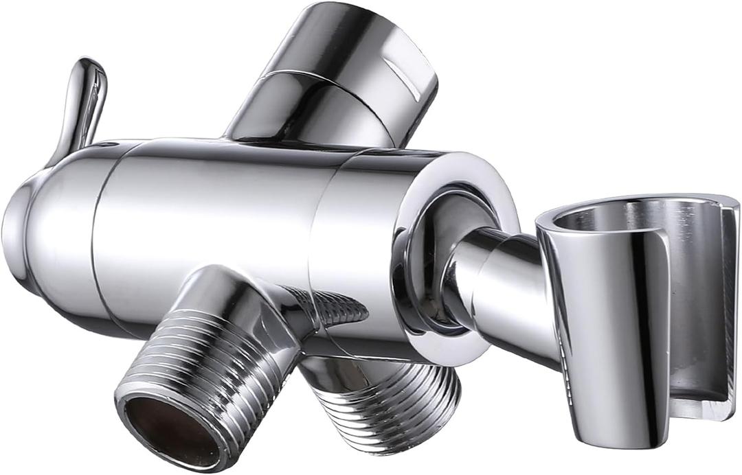 Shower Arm Diverter with Handshower Mount, G1/2 Brass Shower Diverter Valve Bathroom Universal Shower System Replacement for Handheld Shower and Fixed Shower Head(Polished Chrome)