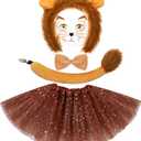 5 Pcs Halloween Costume Set Animal Ears Headband Tail Bowtie Tutu and Animal Face Sticker for Kids Adult Halloween Dress Up (Lion)