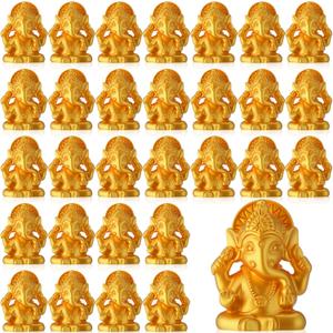 Indian Return Gifts for Pooja Gold Resin Small Elephants Statues Bulk Ganesha Diwali Decor Symbol of Lucky Wealth Prosperity for Diwali Pooja Wedding Housewarming Favor (20 Pcs)