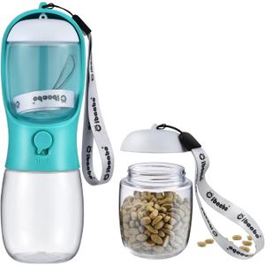 Dog Water Bottle with Food Container, Travel Puppy Water Bowl, Portable Pet Dispenser, Dog Stuff Accessories Items, Puppy Essentials Necessities for Yorkie Chihuahua Cat Walking and Hiking (10oz, #07 Green)