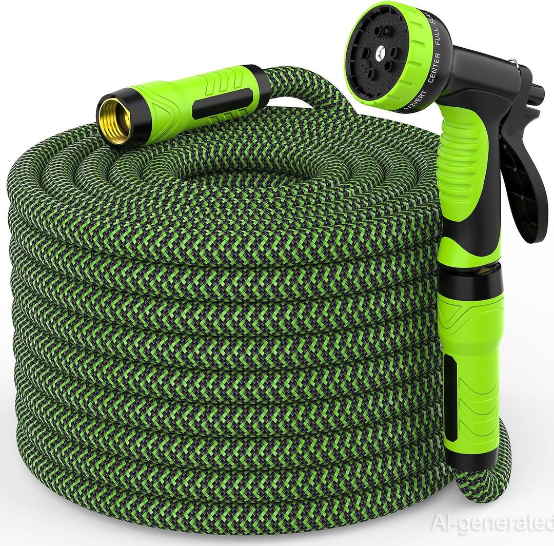 NON-EXPANDABLE Garden Hose 50ft x5/8'', Heavy Duty Flexible Water Hose with 10-Function Sprayer, Lightweight, Leak Proof, Durable Fabric Skin, Pressure Resistant for Yard, Outdoor