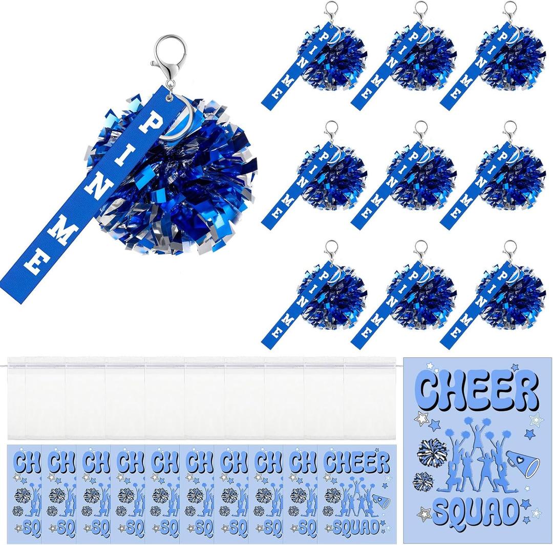Threehoney Pin Me Cheer Ribbon Keychain with Gift Cards and Organza Bags Pom Pom Cheer Gifts Set for Cheerleader Team