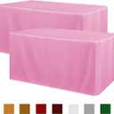 Obstal 2 Pack Table Clothes for 8 Foot Rectangle Tables - Water Resistant Washable Fabric Polyester Rectangle Table Cover Protector for Wedding, Banquet and Trade Shows, 96L x 30W Inches, Pink