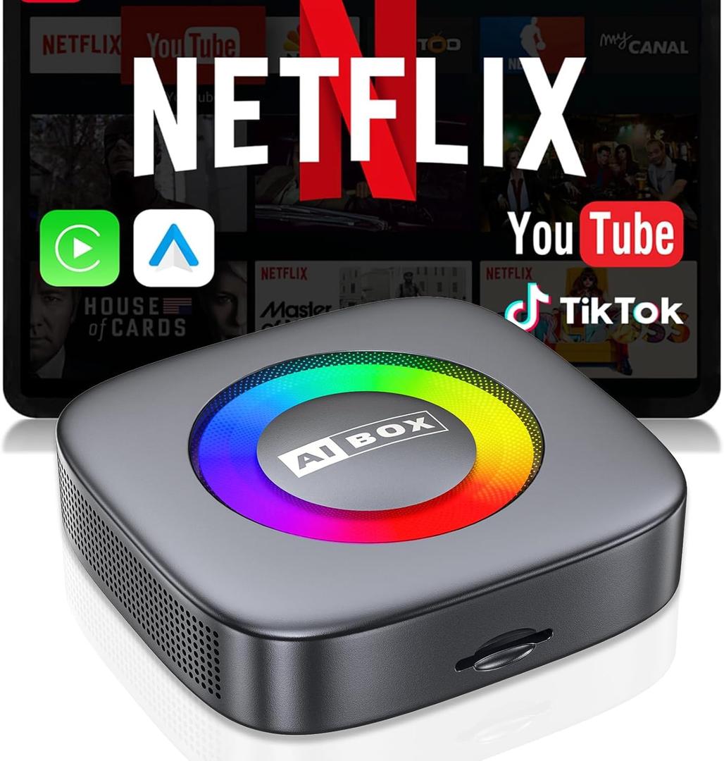 3-in-1 Wireless CarPlay/Android Auto Adapter Compatible with Netflix/YouTube/TikTok for iPhone & Android, Plug & Play Dongle for Car with Wired CarPlay, Smart AI Box with WiFi and Bluetooth 5.3
