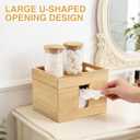 Bamboo Face Towel Holder with 120 XL Towels - Open-Top Skincare Organizer for Facial Cleansing Wipes & Beauty Essentials - Bathroom Countertop Vanity Organizer