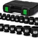 3/4" Drive Shallow 6-Point Impact Socket Set, 15-Piece Heavy Duty Impact Socket Set, CR-MO, Metric (17mm to 55mm), Enhanced Storage Case