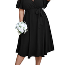 SCOMCHIC Womens Plus Size Wedding Guest Cocktail Midi Dress Summer Short Sleeve Wrap V Neck Belted A-Line Flowy Dress 1XL