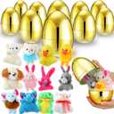 12 Set 6'' Jumbo Easter Eggs with Plush Animal Toys Filled Colorful Bright Plastic Eggs with Mini Stuffed Animals for Easter Party Favor Gift Exchange Prize(Gold,Metallic Plated)