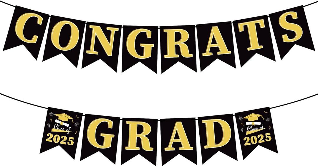 OHOME Graduation Decorations 2025 - Congratulations Banner - 2025 Graduation Party Decorations - Black Gold Congrats Grad Banner Party Supplies