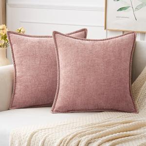 MIULEE Pack of 2 Valentines Couch Throw Pillow Covers 18x18 Inch Blush Pink Farmhouse Decorative Pillow Covers with Stitched Edge Soft Chenille Solid Dyed Pillow Covers for Sofa Bed Living Room