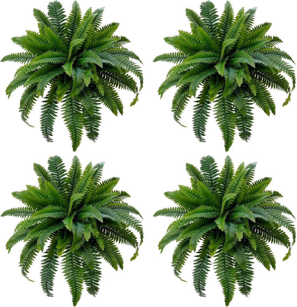 Senjie Artificial Boston Fern 4 Set 55 Branches Fake Ferns for Outdoors 32Inch Faux Plant for Home Living Room Office Decor
