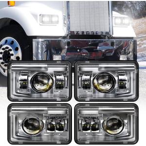 BICYACO 4 PCS DOT 4x6 Inch LED Headlights Rectangular Replacement H4651 H4652 H4656 H4666 H6545 Compatible with Peterbilt Kenworth Freightinger Ford Probe Oldsmobile Cutlass