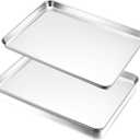 E-far Large Baking Sheets, 20”x14” Stainless Steel Cookie Sheet Pans for Oven, Non Toxic Big Metal Baking Trays for Cake Cookies, Healthy & Rust Free, Mirror Finish & Dishwasher Safe, 2 Pack