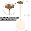 DALIVOL Modern Globe Pendant Light Mid Century Opal Glass Hanging Light Fixture Gold Finish, 2-Light Glass Pendant Lighting for Kitchen Island Dining Room Bedroom Hallway and Bathroom