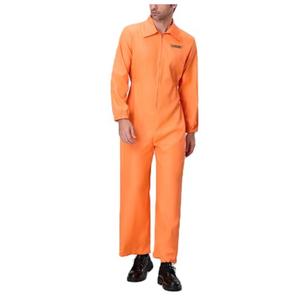 iTranyee Adult Halloween Prisoner Costume Long Sleeve Orange Prison Jumpsuit Unisex Fancy Inmate Jail Uniform Party Outfits.S
