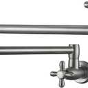 LANC Pot Filler Faucet Wall Mount, Brushed Nickel Kitchen Stove Faucets Stretchable with Double Joint Swing Arm Single Hole 2 Cross Handles Folding Brass Pot Fillers, P82BN