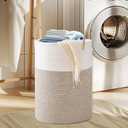 Laundry Basket, 60L Laundry Hamper with Handles,Decorative Blanket Basket Tall Woven Rope Storage Basket for Dirty Clothes,Toys,Blankets in Living Room, Bathroom&Bedroom(White&Brown)