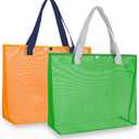 2Pack Large lightweight Simple Mesh Beach Tote Bag With snap Button Reusable Pool Bag for Outdoor Travel Shopping Gym (Orange+green)