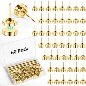 60 Sets of Gold Magnetic Push Pins, Flat Poster Hanger, Cute Push Pins for Corkboard,Thumb Tacks for Wall Hangings, Decorative Pushpins for Bulletin Board