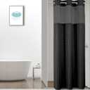 Colorful Star Small Stall Waffle Weave Shower Curtains, 256GSM Heavy Duty Shower Curtain with Snap in Fabric Liner, Hotel Style No Hook Waterproof Bathroom Curtain Set, 36 x 75 Inch, Black