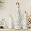 2 Pcs Christmas Tree Figurines Set Glitter Resin Tabletop Christmas Tree Decor Elegant Xmas Tabletop Centerpieces for Tables Desk Shelf Mantel Holiday Indoor Decorations(White)